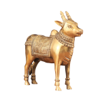 Brass Standing Nandi Statue | 16" x 15" x 4" | 9.3 kg | Golden Finish | Traditional Hindu Temple Bull Sculpture | Sacred Art | Jaipurio